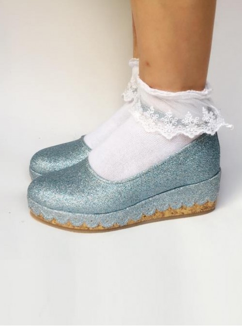 Glittering Sequins Blue Princess Shoes Lolita High Heel Shoes