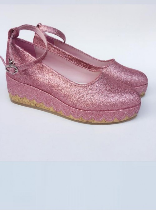 Glittering Sequins Pink Princess Shoes Lolita High Heel Shoes