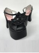 Concise Black Bowknot Leather Lolita High Heel Shoes