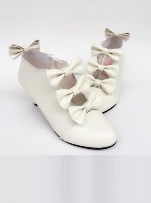 Bowknot White Matte Zipper High upper Lolita High Heel Ankle Boots