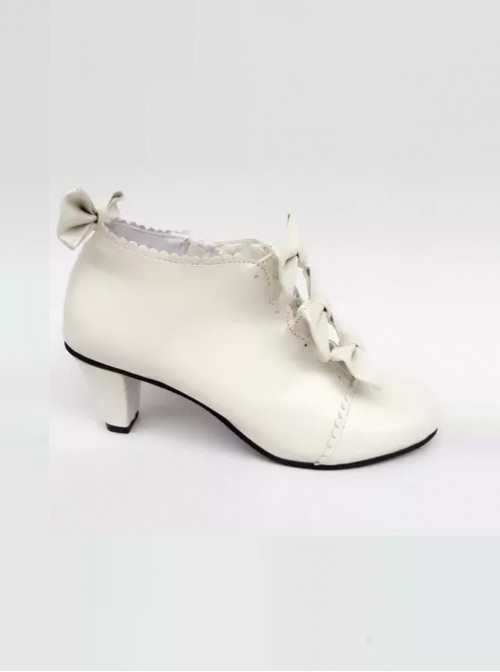 Bowknot White Matte Zipper High upper Lolita High Heel Ankle Boots