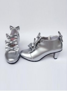 Bowknot Silver Zipper High Upper Lolita High Heel Ankle Boots