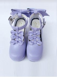 T-shaped Buckles Violet Matte Bowknot Lolita High Heel Shoes