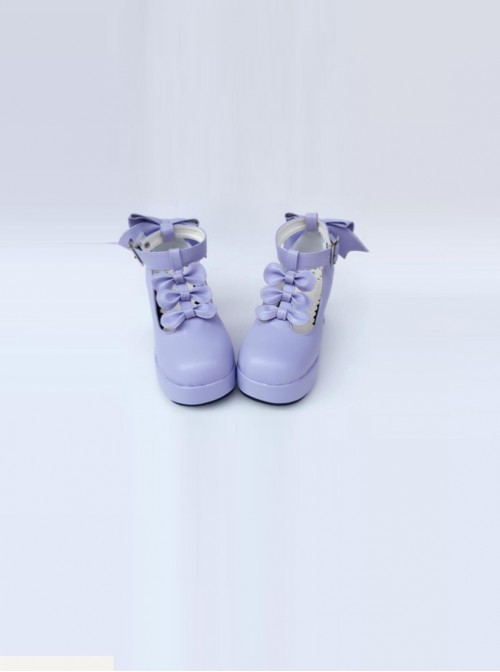 T-shaped Buckles Violet Matte Bowknot Lolita High Heel Shoes