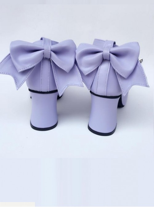 T-shaped Buckles Violet Matte Bowknot Lolita High Heel Shoes