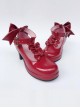 T-shaped Buckles Wine Red Mirror Face Bowknot Lolita High Heel Shoes