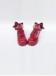 T-shaped Buckles Wine Red Mirror Face Bowknot Lolita High Heel Shoes