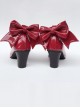 T-shaped Buckles Wine Red Mirror Face Bowknot Lolita High Heel Shoes