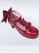 T-shaped Buckles Wine Red Mirror Face Bowknot Lolita High Heel Shoes