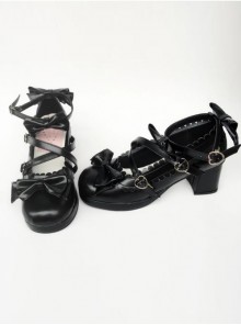 Black Matte Bowknot Lolita High Heel Shoes