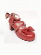 Wine Red Matte Bowknot Lolita High Heel Shoes