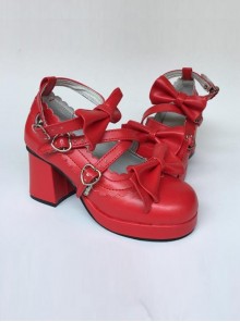 Red Matte Bowknot Lolita High Heel Shoes