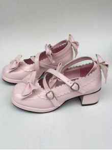 Pink Mirror Face Bowknot Lolita High Heel Shoes