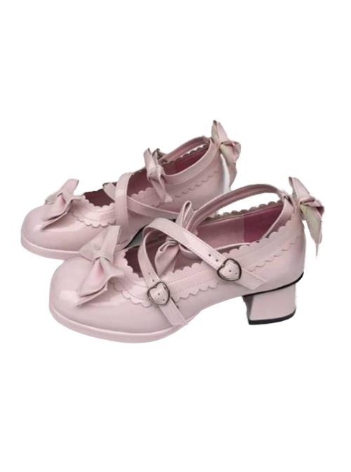 Pink Mirror Face Bowknot Lolita High Heel Shoes