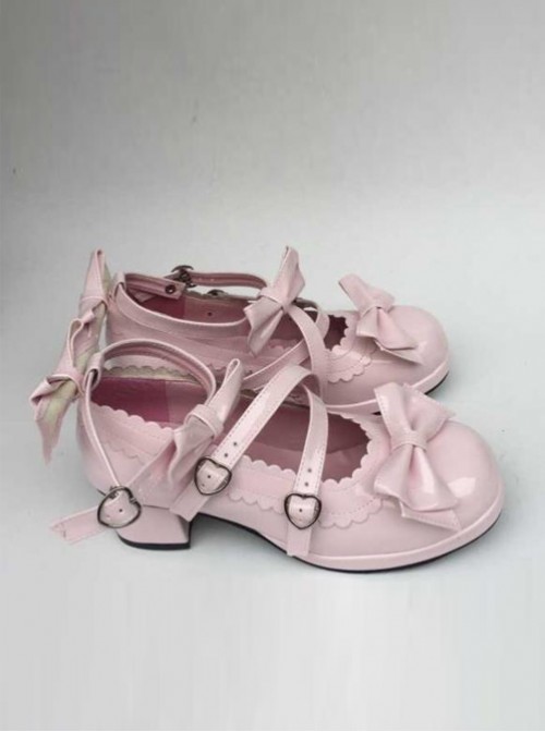 Pink Mirror Face Bowknot Lolita High Heel Shoes