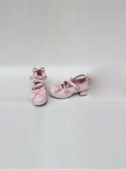 Pink Mirror Face Bowknot Lolita High Heel Shoes