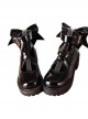 Black Patent Leather Cute Bowknot Lolita Round-toe High Heel Shoes- 5cm