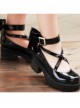 Black Patent Leather Cute Bowknot Lolita Round-toe High Heel Shoes- 5cm