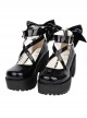 Black Patent Leather Cute Bowknot Lolita Round-toe High Heel Shoes- 8cm