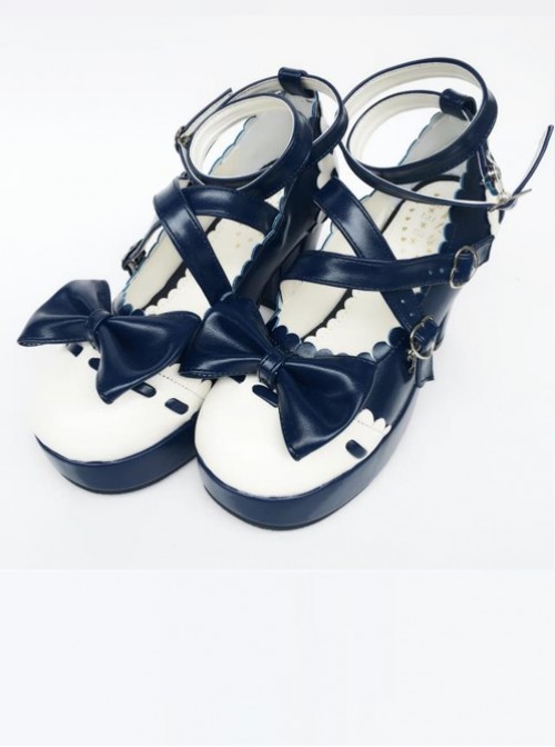 Ultramarine Bowknot Wavy Lace Lolita High Heel Shoes