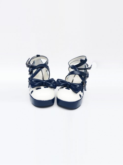 Ultramarine Bowknot Wavy Lace Lolita High Heel Shoes