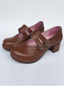 Concise College Style Light Coffee Color Lolita High Heel Shoes