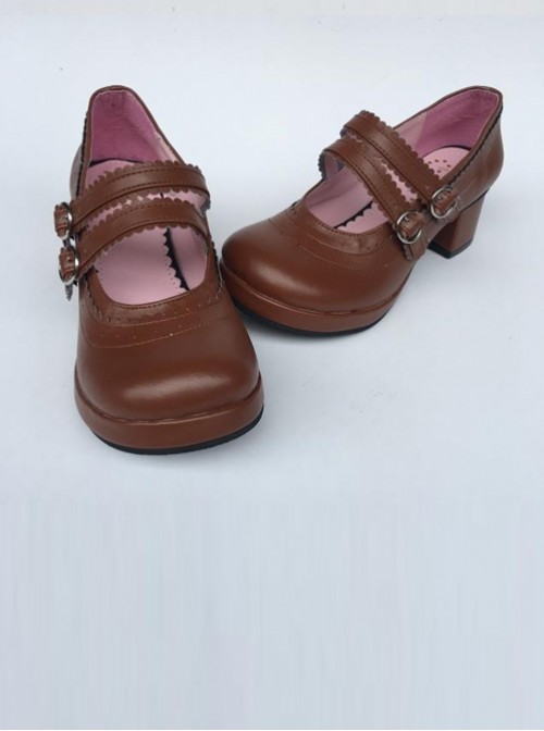 Concise College Style Light Coffee Color Lolita High Heel Shoes