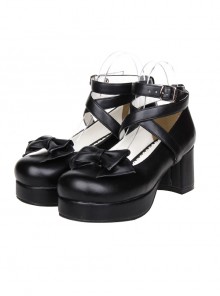 Bowknot Princess Shoes Lolita Round-toe High Heel Shoes