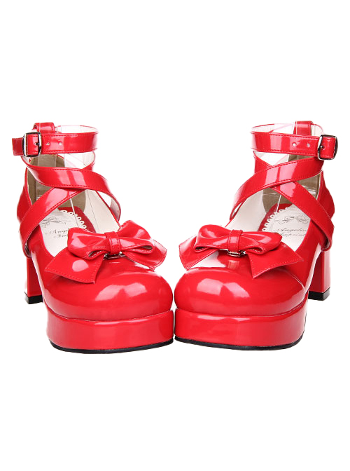 Bowknot Princess Shoes Lolita Round-toe High Heel Shoes