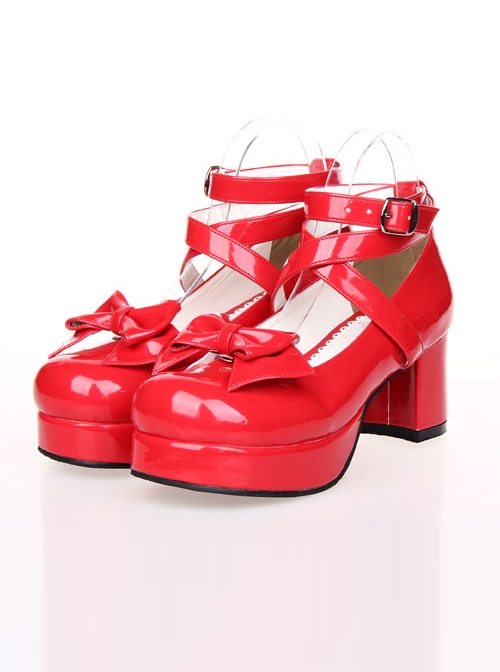 Bowknot Princess Shoes Lolita Round-toe High Heel Shoes