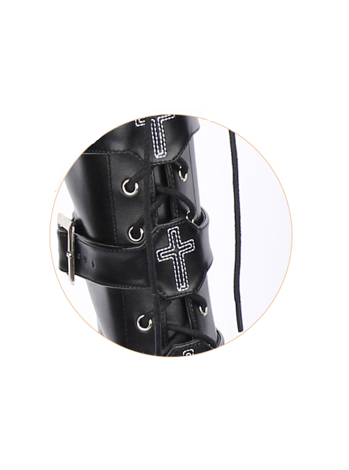 Black Punk Crucifix Adornment Lolita Super High Platform Boots