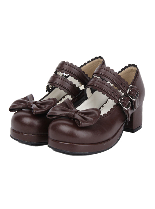 Double Buckle Bowknot Lolita Shoes