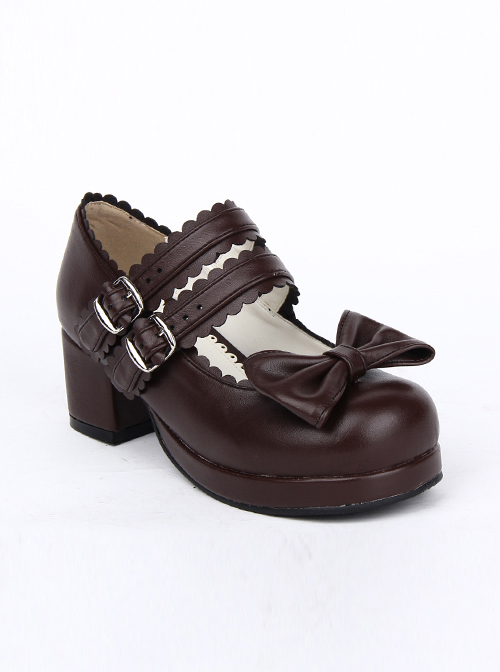 Double Buckle Bowknot Lolita Shoes