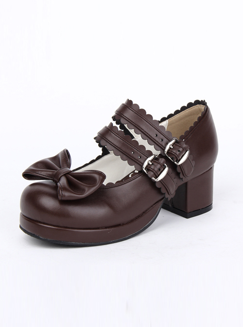 Double Buckle Bowknot Lolita Shoes