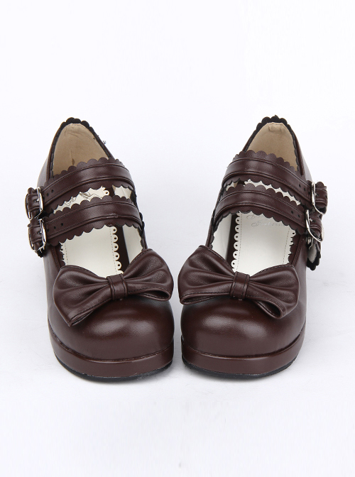 Double Buckle Bowknot Lolita Shoes