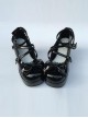 The Tea Party Black Bowknot Mirror Face Lolita High Heel Shoes