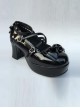 The Tea Party Black Bowknot Mirror Face Lolita High Heel Shoes