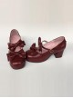 Wine Red Matte Concise Bowknot Lolita High Heel Shoes