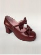 Wine Red Matte Concise Bowknot Lolita High Heel Shoes
