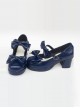 Navy Blue Matte Concise Bowknot Lolita High Heel Shoes