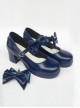 Navy Blue Matte Concise Bowknot Lolita High Heel Shoes