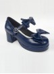 Navy Blue Matte Concise Bowknot Lolita High Heel Shoes