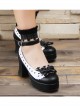 Hollow Out Heart Shape White Lace Bowknot Sweet Lolita Black High Heel Shoes