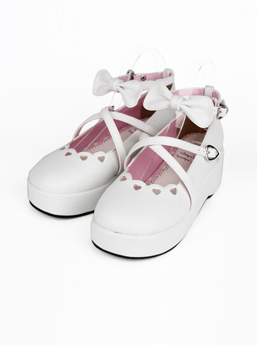 White Bowknot Round-toe Lolita High Heel Shoes