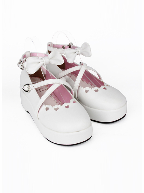 White Bowknot Round-toe Lolita High Heel Shoes