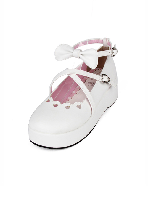 White Bowknot Round-toe Lolita High Heel Shoes