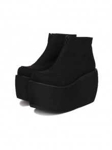 Pure Black Front Zipper Punk Lolita Platform Short Boots