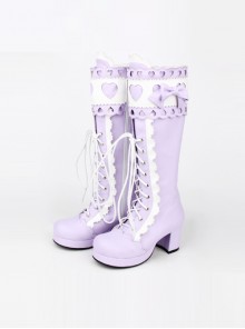 Sweet Lace Bowknot Heart-shaped Round-toe Lolita High Boots