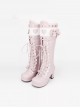 Sweet Lace Bowknot Heart-shaped Round-toe Lolita High Boots