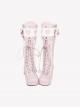 Sweet Lace Bowknot Heart-shaped Round-toe Lolita High Boots